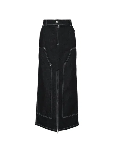 Msgm Contrast-stitch Denim Skirt In Black