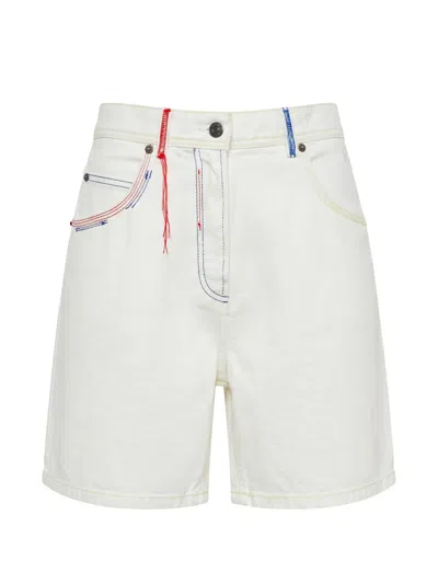Msgm Contrast-stitch Logo-patch Shorts In White