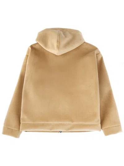 Msgm Corduroy Zip-up Hooded Jacket In Brown