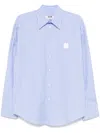 Msgm Logo Cotton T-shirt With Striped Cuffed Sleeves In Blue