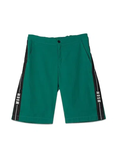 Msgm Cotton Bermuda Shorts For Teens In Green