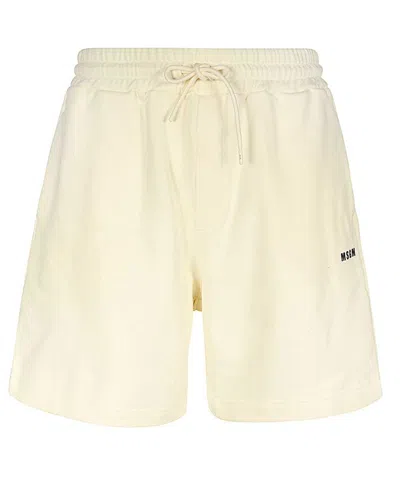Msgm Cotton Bermuda Shorts In Neutral
