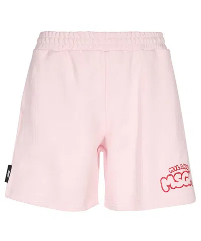 Msgm Cotton Bermuda Shorts In Pink