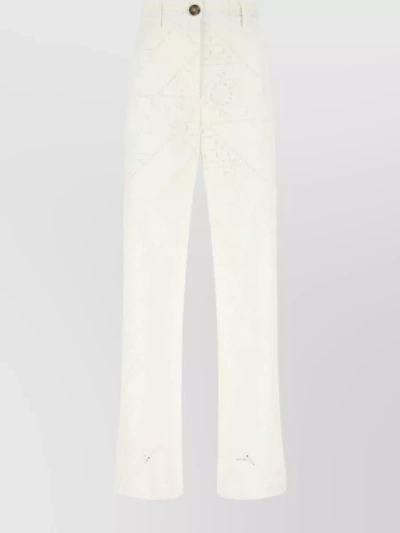 Msgm Cotton Blend High Waist Wide-leg Trousers In White