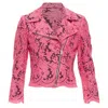Msgm Cotton Blend Lace Side Zip Cropped Biker Jacket In Pink