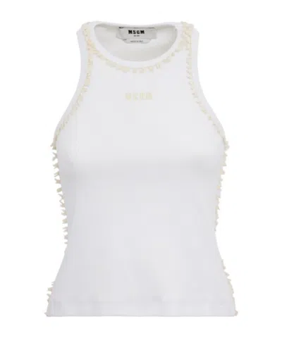Msgm Cotton Blend Tank Top In White