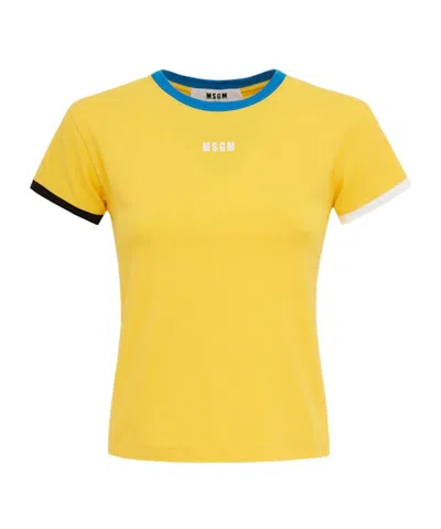 Msgm Cotton Blend T-shirt In Yellow