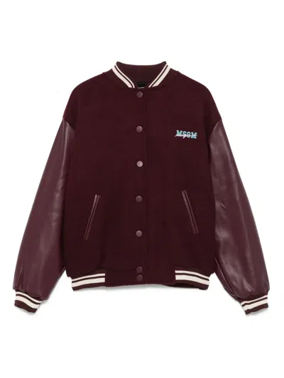 Msgm Kids' Cotton Bomber Jacket In Brown