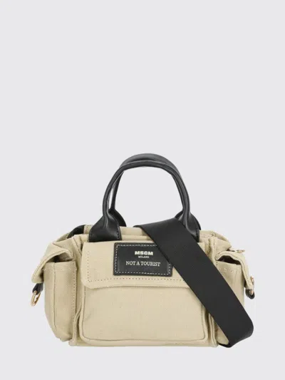 Msgm Cotton Canvas Bag In Neutral