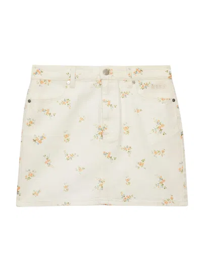 Msgm Cotton Canvas Mini Skirt With Floral Print In White