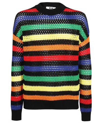 Msgm Cotton Crew-neck Sweater In Multi