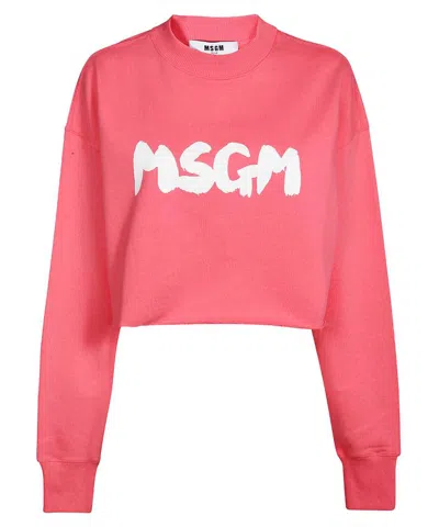 Msgm Cotton Crew-neck Sweatshirt In Pink
