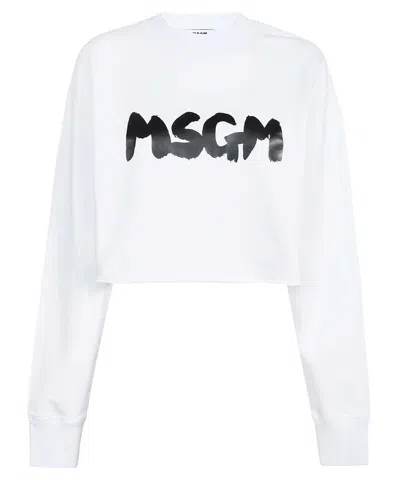 Msgm Cotton Crew-neck Sweatshirt In White