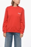 Msgm Cotton Crew-neck Sweatshirt With Embroidery Logo In Red