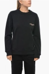 Msgm Cotton Crew-neck Sweatshirt With Embroidery Logo In Black