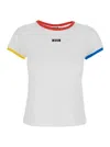 Msgm White T-shirt With Embroidered Logo On The Front And Contrasting Edges In White