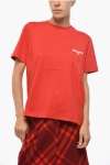 Msgm Cotton Crew-neck T-shirt With Embossed Logo In Red