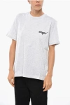 Msgm Cotton Crew-neck T-shirt With Embroidery Logo In Gray