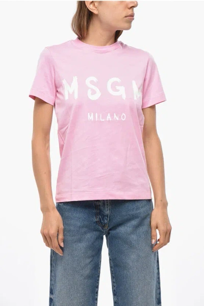 Msgm Cotton Crew-neck T-shirt With Frontal Maxi Logo
