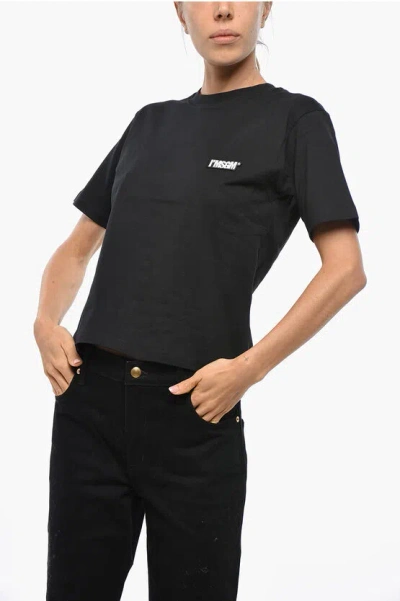 Msgm Cotton Crew-neck T-shirt With Logo Patch In Black