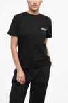 Msgm Cotton Crew-neck T-shirt With Side Embroidery Logo Grösse Xs In Black