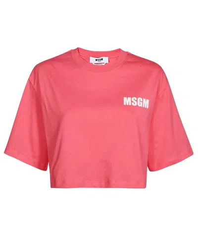 Msgm Cotton Crop Top In Pink