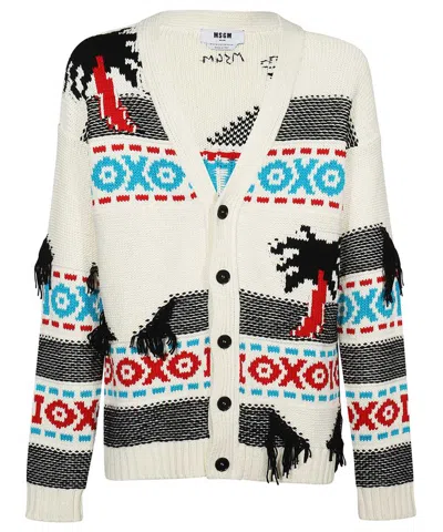 Msgm Cotton Fringed Cardigan In White