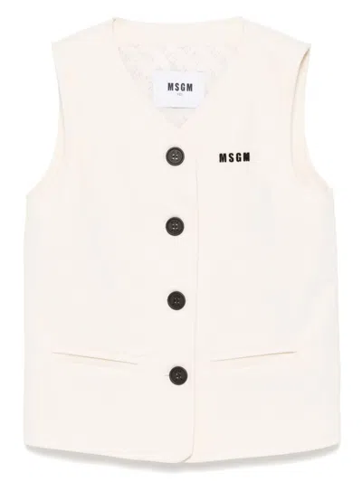 Msgm Kids' Cotton Gilet In White