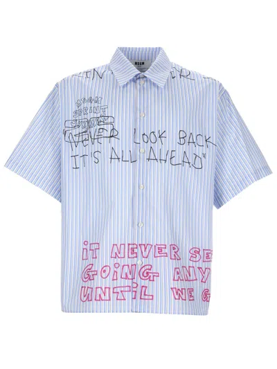 Msgm Camicia Con Stampa In Blue