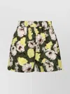 Msgm Elastic Waistband Floral Print Side Pockets In Green
