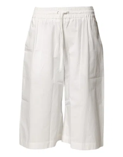 Pre-owned Msgm Cotton High Waist Wide Leg Straight Bermuda Women's Shorts () In White
