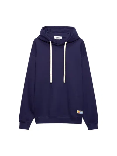 Msgm Cotton Hoodie In Blue