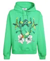 Msgm Floral-print Hoodie In Green