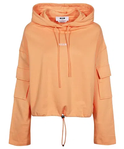 Msgm Cotton Hoodie In Orange