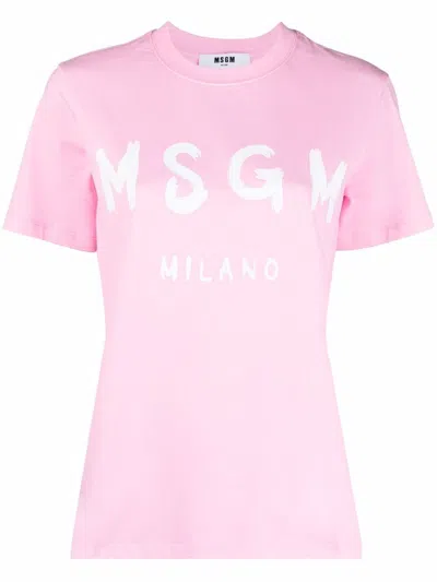 Msgm Cotton Jersey T-shirt In Pink & Purple