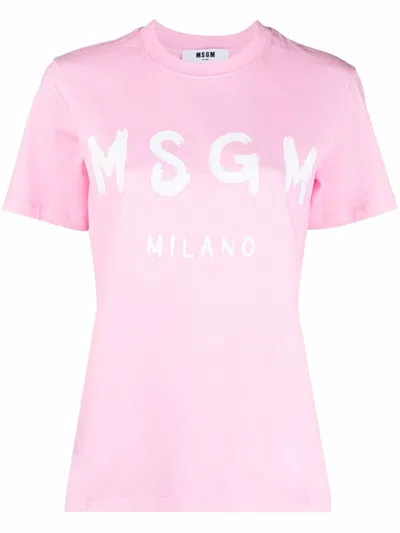 Msgm Brushstroke-logo T-shirt In Pink