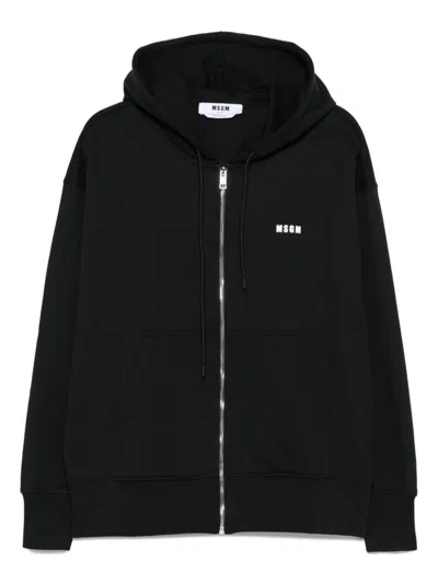 Msgm Cotton Logo Hoodie In Black