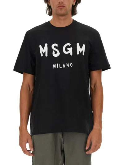 Msgm Cotton Logo T-shirt In Black