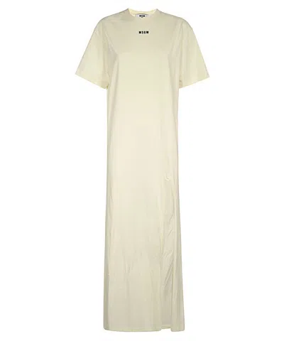Msgm Cotton Long Dress In Neutral
