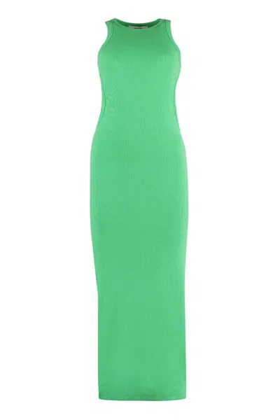 Msgm Ribbed Cotton Sheath Dress Cutouts In Green