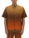 Msgm Gradient Button-down Shirt With Curved Hem Pocket In Multicolor