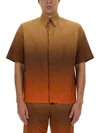 Msgm Gradient Button-down Shirt With Curved Hem Pocket In Multicolour