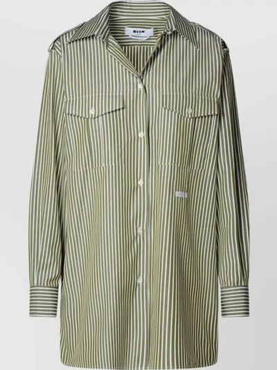 Msgm Cotton Shirt Striped Pattern In Brown