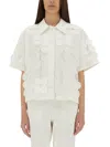 Msgm Textured Cotton Shirt Short Sleeves In White