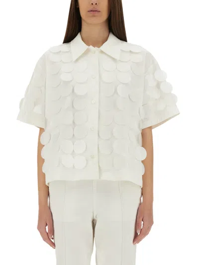 Msgm Textured Cotton Shirt Short Sleeves In White