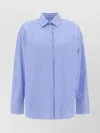 MSGM COTTON SHIRT WITH JEWEL DETAILING AND STRIPED PATTERN