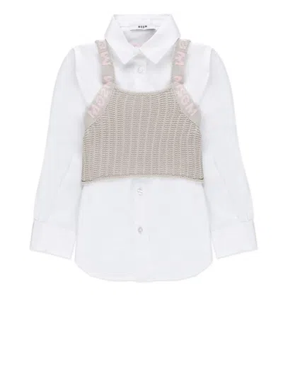 Msgm Kids' Cotton Shirt With Top In White