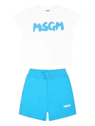 Msgm Babies' Cotton Short Set In Blue