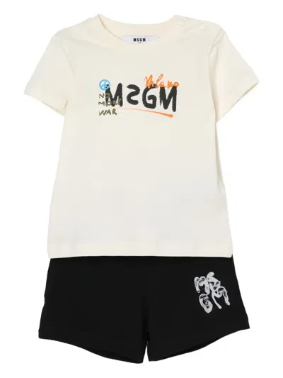 Msgm Kids' Cotton Short Set In White