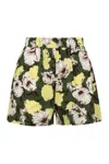 Msgm Cotton High-rise Floral Print Shorts In Green